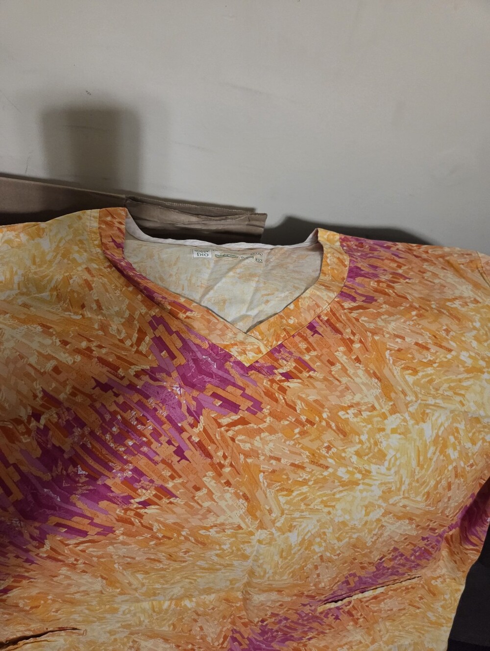 Womens Vibrant Orange & Pink Scrub Top